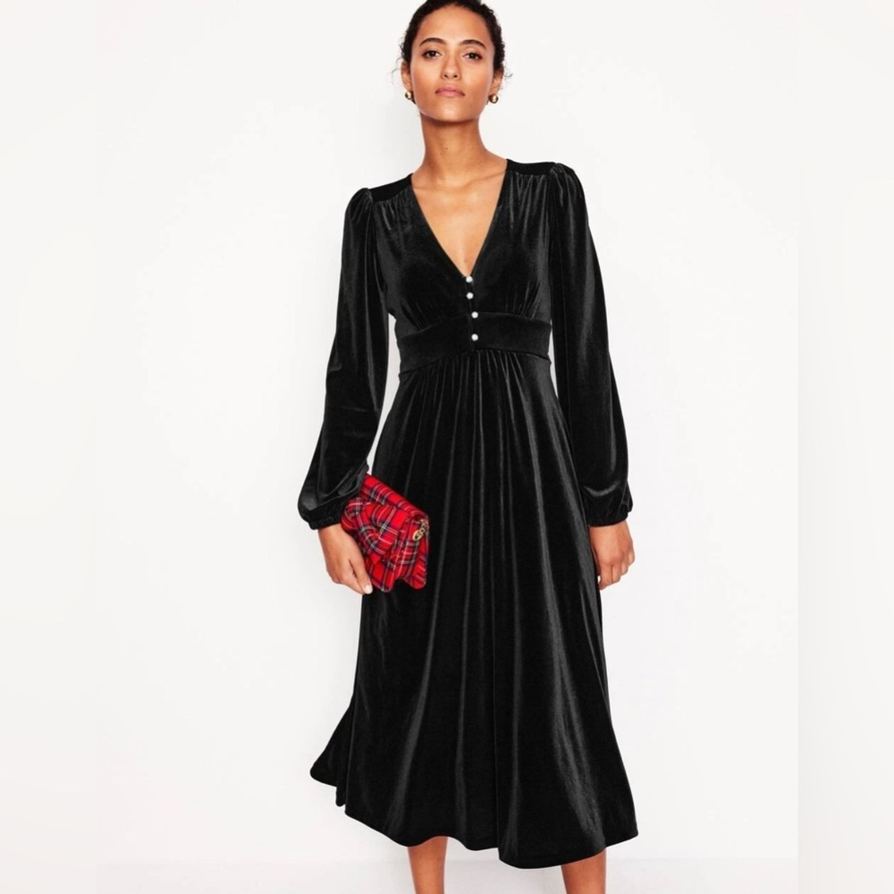 Boden Black Jocelyn Velvet holiday Tea Dress size 16-18R